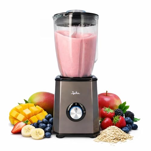 JATA JEBT1500 - Batidora de vaso de 1,5 litros. 2 velocidades + turbo. Cuerpo de acero inoxidable. Cuchilla dentada de acero inoxidable. Apta para picar hielo. Pies antideslizantes. 1500 W