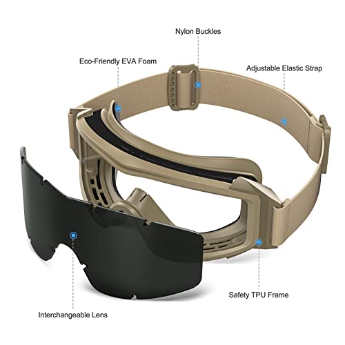 Image of xaegistac Tactical Goggles Anti fog-Airsoft Tactical Glasses | with Interchangeable Lenses,Ballistic Military Goggles for Shooting Hunting Outdoor Sports