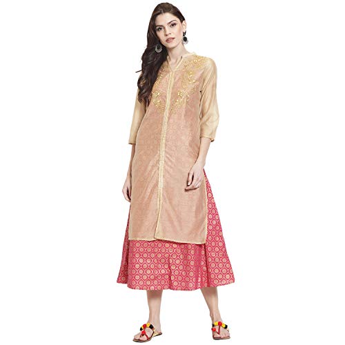 Rangmayee Women's Viscose Layered & Tiered Kurta (N818TEX_Peach_L...