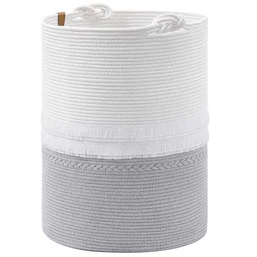 Image of CherryNow Tall Laundry Hamper Baby Hamper for Nursery, Kids, Clothes Basket for Bedroom, Decorative Basket for Home Decor, Rope Laundry Basket Organizer, 16 x 22 inches, 69L, Grey