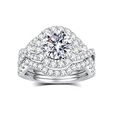 JIEKAYUAN 3.2CTTW Moissanite Bridal Ring Set for Women 2CT Center D Color VVS1 Wedding Ring Set for Wife Her S925 Sterling Silver Ring Plated With 18K Gold Anniversary Wedding Valentines (7)