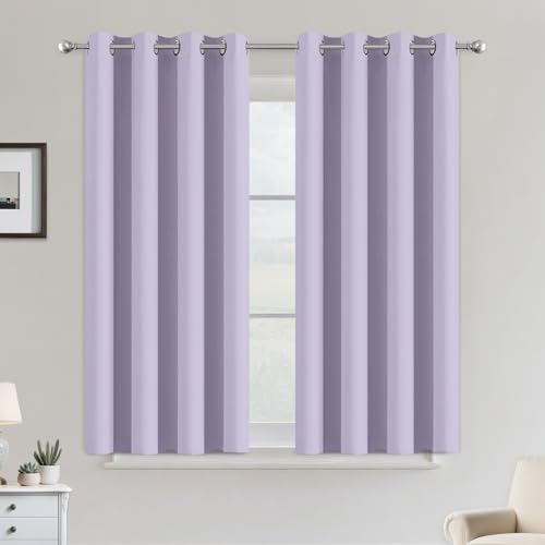 Image of COSVIYA Grommet Room Darkening Lilac Curtains 45 inch Length for Bedroom | Light Blocking Insulated Thermal Curtains for Living Room, Blackout Thick Polyester Window Drapes,52x45 inches, 2 Panels