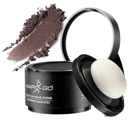HAIR GO Premium Ansatzpuder - Haar Concealer zur Haarverdichtung für Frauen und Männer, wasserfestes Haar Make-up zum Ansatz kaschieren - Friseurqualität - Pulver Natürlich (4gr.) (mittelbraun)