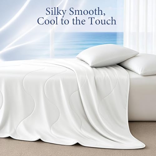 Image of Cooling Comforter for Hot Sleepers, Queen 90x90, Arctic White | Cooling blanket feel, Q-Max >0.4 cool touch, double-sided cooling, Sorona fill, for night sweats, lightweight & breathable