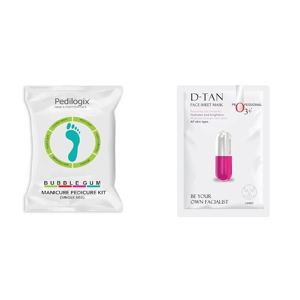 O3+ Pedilogix Bubblegum Manicure Pedicure Kit for Hand and Feet Lightening & O3+ Facialist Dtan Face Sheet Mask With Niacinamide reduced dark spots Combo-image-14