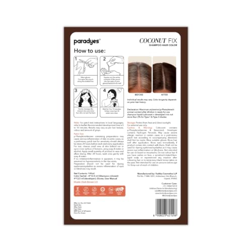 Image of Paradyes Coconut Fix Shampoo Hair Color Dark Brown 3.0, No Ammonia, Enriched with Coconut Extracts to Minimizes Dryness, 5 - Minute Grey Coverage, Pack of 4