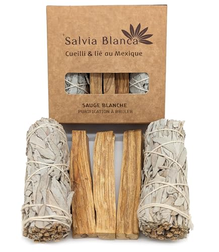 Set 2 Salvia Blanca + 3 Palo Santo para Quemar Limpieza Energética Meditación Purificación Espiritual Ritual Aromaterapia Yoga Protección