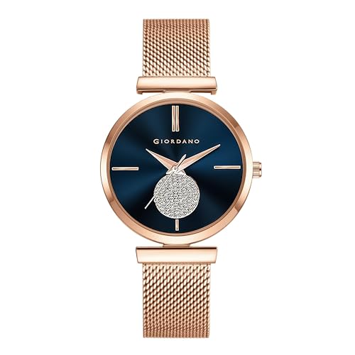 Image of Giordano Eleganza Collection Analog Watch for Women with Crystal Studded Dial and Metallic Mesh Strap