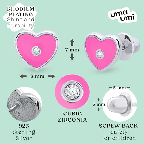 925 Sterling Silver Heart Stone Pink Stud Earrings for Girls Hypoallergenic Safety Screw Back Rhodium Plated - Heart Stone Pink Gifts Earrings for Baby Toddlers Little Teens Kids Jewelry4