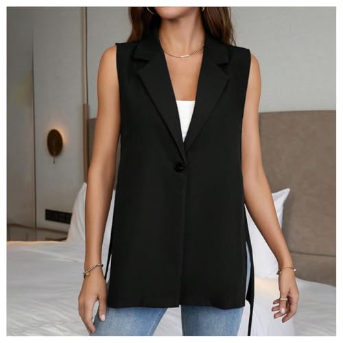 MakeMeChic Women's Knot Side Sleeveless Vest Blazer Lapel Button Elegant Work Jackets3