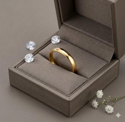 Image of MODEVA inchELEVATE YOUR ESSENCE inch Classic Gold Plated Plain Wedding Band Ring, Minimalist Smooth Design, for Men and Women