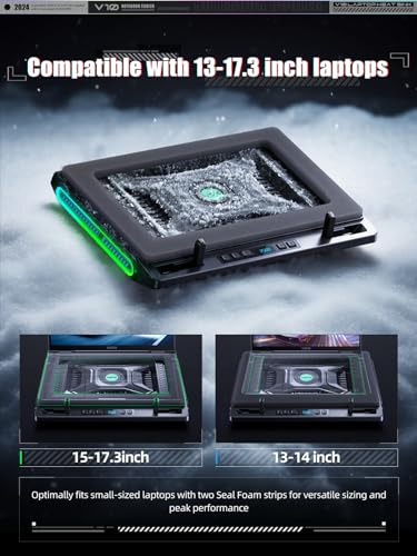 llano V10 Gaming Laptop Cooling Pad, RGB Laptop Cooler Stand with Powerful 4.72 Inch External Turbo Cooling Fan, Fast Cooling Computer 13-17.3in, Button Control, 3 Adjustable Stand, 4-Port USB C&A - Image 6
