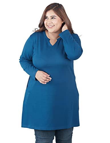 Image of CUPID Women's Cotton Plus Size Plain Full Sleeves Long Top for Summer n Semi Summers with One Side Pocket for Ladies Solid T Shirt