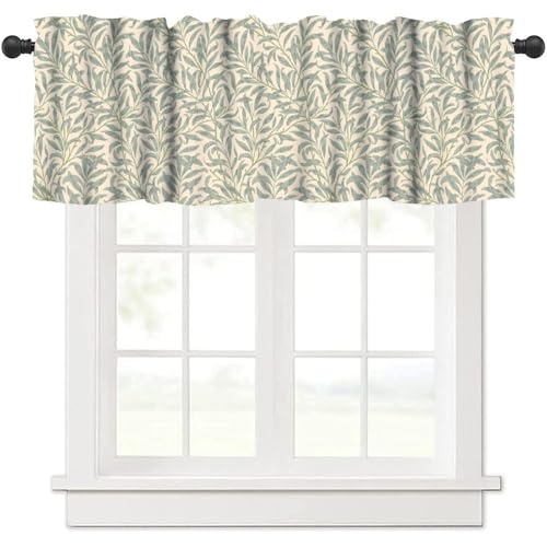 PHTAYOT William Morris Valances Set for Kitchen, William Morris's Willow Bough Famous Pattern Print Home Decor Rod Pocket Window Drapes for Kitchen Living Room Dining Room Office 54x18inch