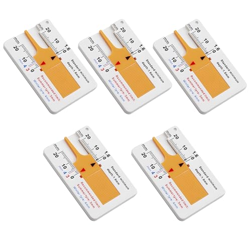 Jauge Profondeur Pneu 0-20mm - Lot de 5 Outils de Mesure Usure Pneu Haute Précision, Jauge de Profondeur en Plastique ABS Léger avec Échelle Claire pour Voiture Moto Camion Van et SUV