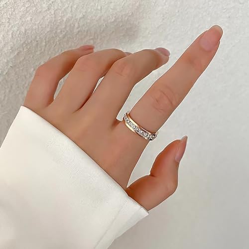 Gold Titanium Steel Zirconia Ring for Women 14K Gold Plated Zirconia Eternity Ring Promise Engagement Wedding Ring Band Prom rings for Women Size 6-103