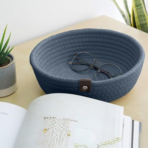 Image of Jute Basket For Storage Handcrafted Woven Basket For Home Decore, Multi Purpose Bag With Lids For Living Room Office And Kitchen Vegetable And Fruits (BLUE BOWL SET OF 3)