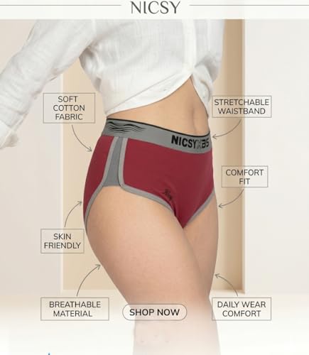 Image of NICSY Side Contrast Hipster Panties for Women | Soft Seamless Feel Mid Rise Briefs | Daily Comfort Innerwear | Comfortable Full Coverage Underwear