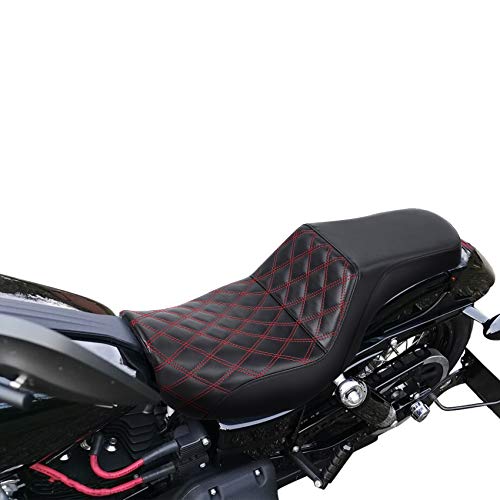 XFMT Motorcycle Red Stitching One Piece Seat Driver Passenger Harley Dyna Super Glide FXD '06-'10 Street Bob FXDB '06-'1