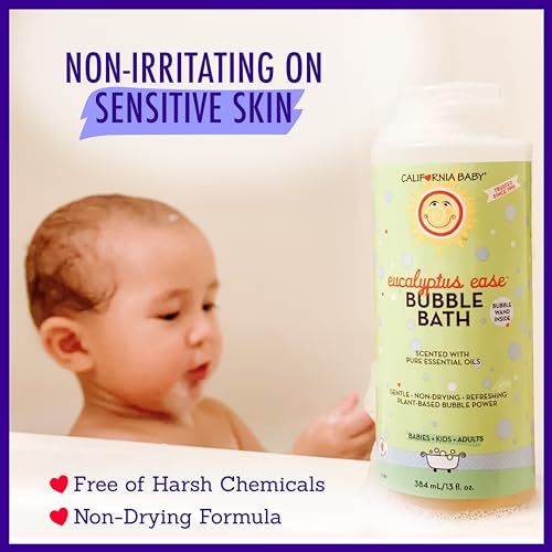 Image of California Baby Eucalyptus Bubble Bath | 100% Plant-Based Kids Bubble Bath | Soothing Baby Bubble Bath | Free Bubble Wand Inside | 384 mL / 13oz (Pack of 2)