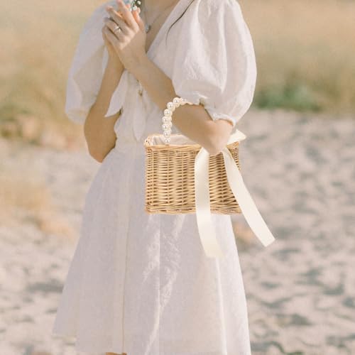Bolso Tote de Playa de Paja con Perlas para Mujer miniatura 3