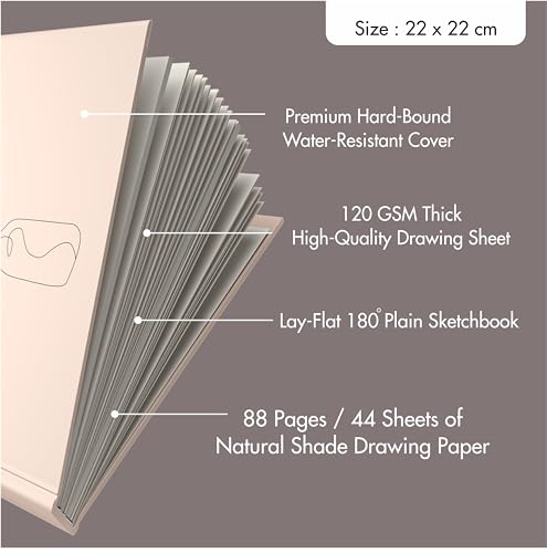 Image of Zaslan Paper - Artist Sketchbook - Square - 120 GSM - Drawing Sketchbook - 88 Pages /44 Sheets - Hard Bound Drawing Book for Pencils Use - Size 21.5 x 21.5 cm (Boho Vase)