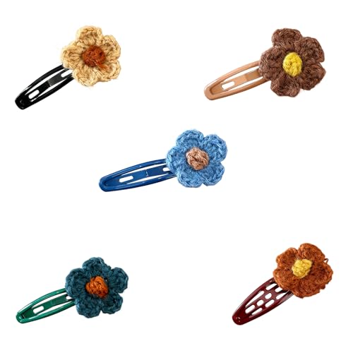 5 horquillas de ganchillo hechas a mano para mujeres y niñas con agarre seguro, horquillas de hilo de dibujos animados, pasadores antideslizantes para el pelo de moda