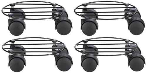 Image of Amazon Brand - Solimo Strong Metal Plant Stand with Wheels (Black, Set of 4, Round) | Home Garden Wheels Plant Stand | Plants Gamla Stand For Living room / Balcony
