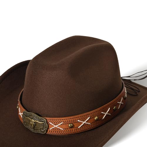 Image of Wide Brim Cowgirl Hat Men Large Wide Brim Cowboy Hats for Women with Buckle Belt Classic Cowboy Outfits