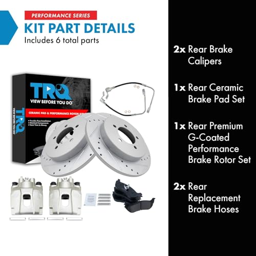 Image of TRQ Performance Rear Brake Pad and Rotor Set Ceramic Drilled Slotted Coated Calipers Compatible with 2002-2005 Ford Explorer Mercury Mountaineer