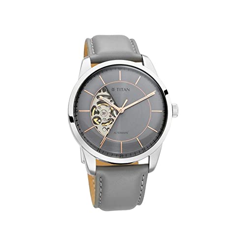 Titan Automatics Grey Dial & Gold Band Automatic Leather Strap Analogue Watch for Men-NS90126SL01 - Image 2