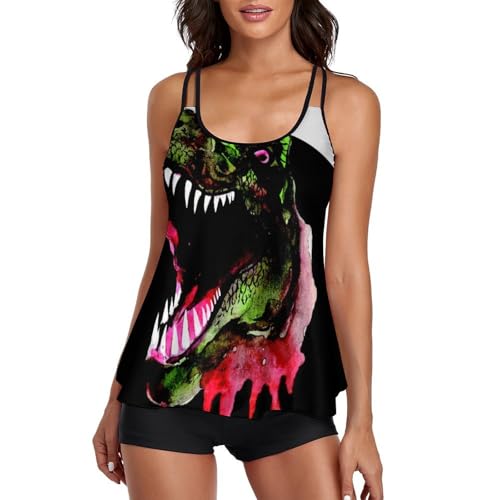 Bikini tankini dinosaure femme avec short de garçon anti-frottement