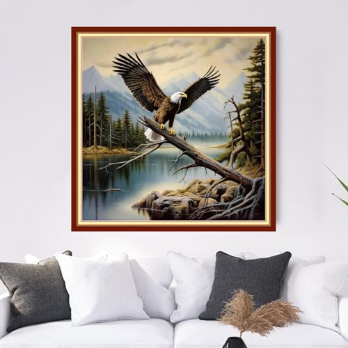 Image of Dooxvey Cross Stitch Kits for Adults Stamped Full Range of Embroidery Starter Kits for Beginners 11CT Printed Cross Stitch Patterns Needlepoint Kits Stamped Crossstitch-Eagle Scenery 18x18 inch