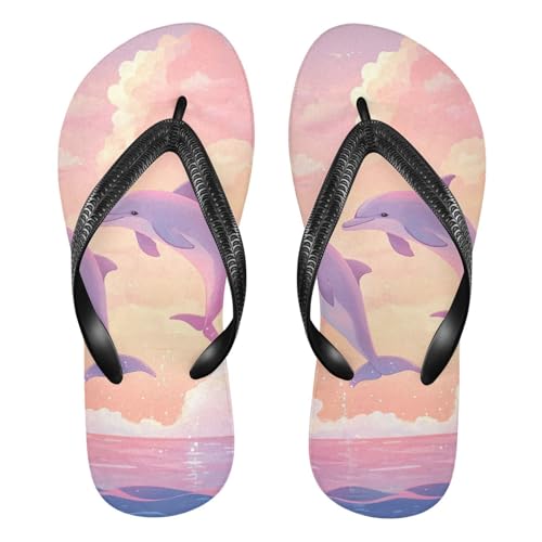 Dolphin Pink Ocean Cloud Flip Flops for Beach Thong Sandals Anti-slip Lightweight Beach Shoes for Indoor Outdoor House