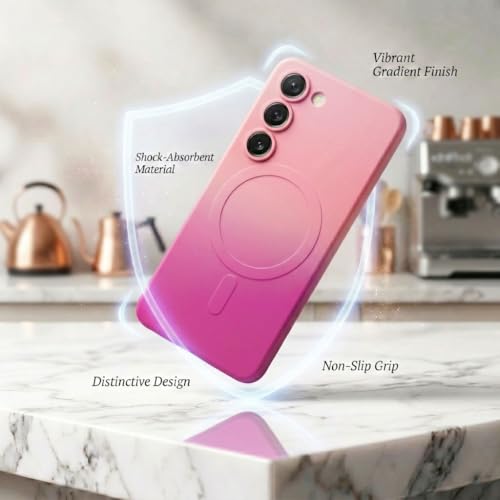 Image of amazon basics Gradient Mag-Safe Case for Samsung Galaxy S23 5G | Soft Silicone Shockproof Cover with Camera Protection | Slim Lightweight Design | Smooth Touch & Durable - Light and Dark Pink