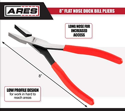 Ares 70662-8-Inch Flat Nose Duck Bill Pliers - Cross Cut Teeth For Superior Gripping Power - For Hard To Reach Narrow Spaces & Limited Clearance Areas - Automotive, Electrical Work & More #TOP1