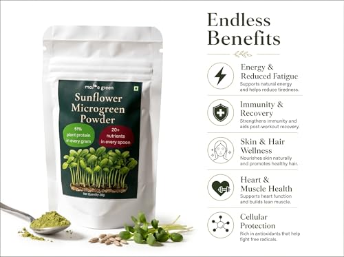 Image of Sunflower Microgreens Powder 30g Plant Based Greens Superfood | Complete Plant Protein >51% per gram | Vegan Green Powder | Rich in Vitamins B1-B9 | Rich in Potassium and Magnesium| No Additives