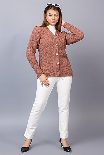 Image of Women Woolen V Neck Casual Wear Stylish Cardigan Sweaters for Winter with Front Pockets