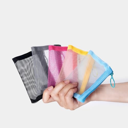 Image of Patu Zipper Mesh Bags, Beauty Makeup Cosmetic Accessories Organizer, Travel Toiletry Kit Set Storage Pouch, 5 Assorted Colors, XS (5 pcs),