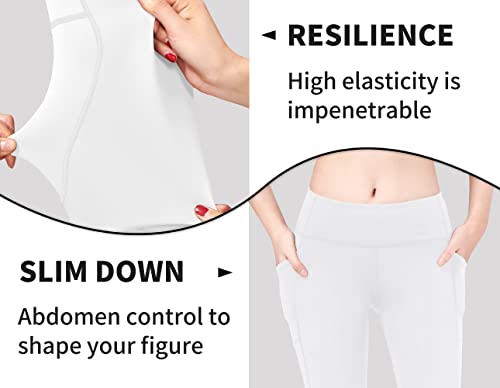 LaiEr Femmes Leggings Pantalon de Yoga Taille Haute Leggings avec Poches Workout Course Leggings Workout Tights(White,Large) – vue 7