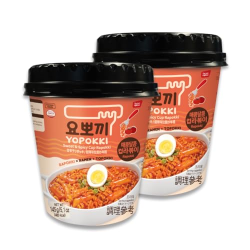 Yopokki Instant Rabokki Cup – Korean Tteokbokki Rice Cakes with Ramen Noodles, Quick & Easy Korean Street Food, Asian Snacks for College Dorms (2 count, Sweet & Mild spices)