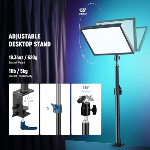 NEEWER GL25C LED RGB Streaming Key Light, APP/PC Control 25W 2500Lux/0.5m 2900K-7000K CRI95+/TLCI97+ Full RGB Dimmable Edge Emitting Silent Webcam Video Light with Desk Stand by NEEWER - Image 8