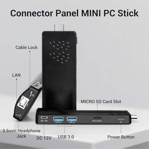 Image of Mini PC Stick, Intel Celeron J3455 Quad Core, 4GB 64GB, Fanless, 4K Monitor, 1080P Video, Gigabit LAN, WiFi, USB 3.0, Win 10 Pro for Office Home School Conference Digital Signage