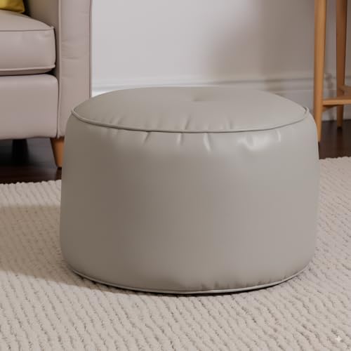 Image of Premium Faux Leather Footstool /Footrest /Pouffe | EPS Beans Filled | Ready to Use | Soft Cushioned Ottoman | Durable Leatherette Finish | Living Room, Bedroom & Office Color- (Grey)