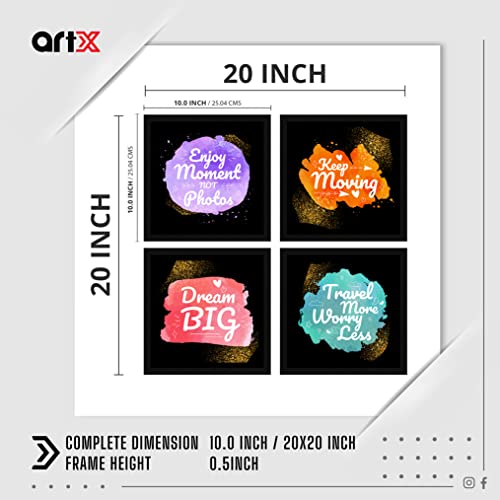 Image of ArtX Paper Motivational Quotes Keep Moving Wall Art Painting, Framed Paintings For Home Office Decor 20 X 20 inches (Combined), 10.0 X 10.0 each, Multicolor Posters With Frame, Set of 4