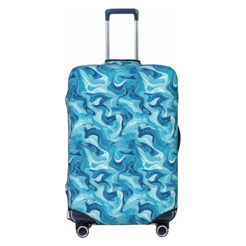 Swirling Liquid Blue And Teal Elastic Travel Luggage Covers Dustproof Scratch-Resistant Suitcase Protector Fit 22-24 Inch
