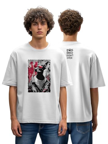 Image of BULLMER Peach Trendy Front Printed oversized Round Neck T-shirt for men