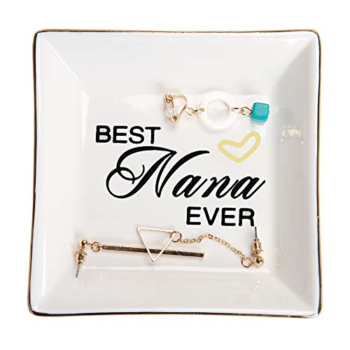 HOME SMILE Ceramic Ring Dish Decorative Trinket Plate for Grandma-Best Nana Ever