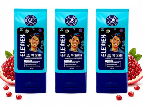 Image of Elemen Oil & Acne Control Facewash For Kids & Teens 11+ Yrs - 120ml | Reduces Excess Sebum & Kills Acne-Causing Bacteria | Sulphate & Paraben-Free Daily Cleanser Ones | Pack of 3