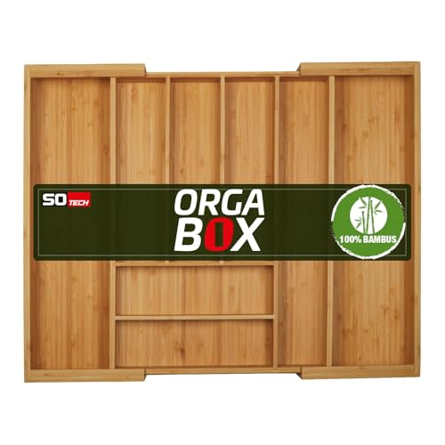 Orga-Box UNIVERSAL Besteckkasten aus Bambus verstellbar für Schrankbreite 500-600 mm bis 8 Fächer für Schubladentiefe 473 mm (Innenmaß)